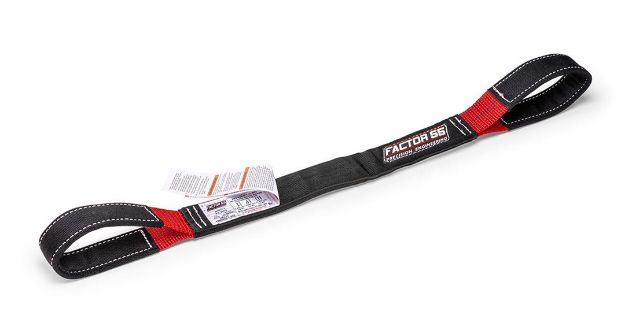 3'x2" Black and red low-stretch polyester strap, laying on white backdrop